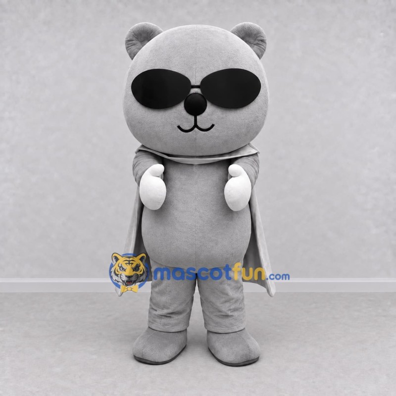 Custom Gray Bear in Sunglasses and Cape Mascot Costume Adult Full Body Suit for Theme Parties Custom Gray Bear in Sunglasses and Cape Mascot Costume Adult Full Body Suit for Theme Parties