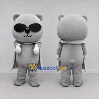 Custom Gray Bear in Sunglasses and Cape Mascot Costume Adult Full Body Suit for Theme Parties