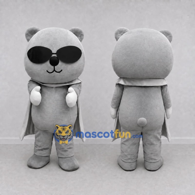 Custom Gray Bear in Sunglasses and Cape Mascot Costume Adult Full Body Suit for Theme Parties Custom Gray Bear in Sunglasses and Cape Mascot Costume Adult Full Body Suit for Theme Parties