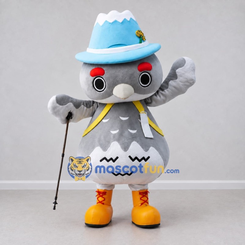 Custom Gray White and Blue Owl in Hat Mascot Costume Adult Full Body Suit for Theme Parties Custom Gray White and Blue Owl in Hat Mascot Costume Adult Full Body Suit for Theme Parties