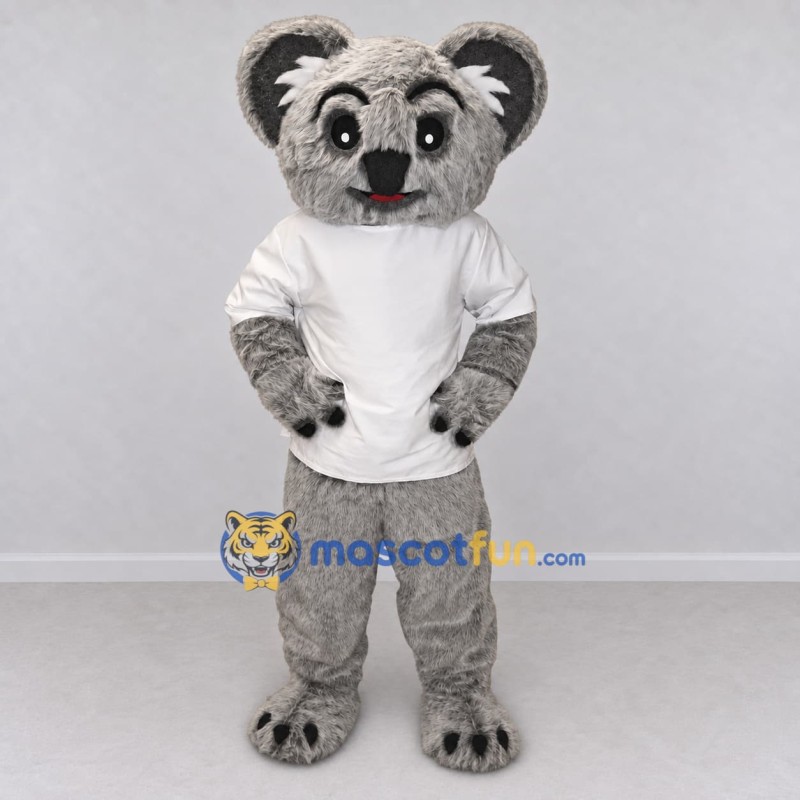 Custom Gray and White Koala in T Shirt Mascot Costume Adult Full Body Suit for School Events
