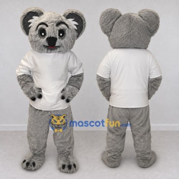 Custom Gray and White Koala in T Shirt Mascot Costume Adult Full Body Suit for School Events