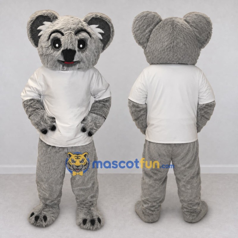 Custom Gray and White Koala in T Shirt Mascot Costume Adult Full Body Suit for School Events