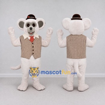 Custom White and Brown Mouse in a Vest and Hat Mascot Costume Adult Full Body Suit for Theme Parties