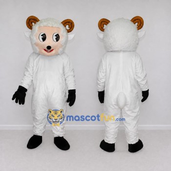 Custom White and Brown Ram Mascot Costume Adult Full Body Suit for Farm Events