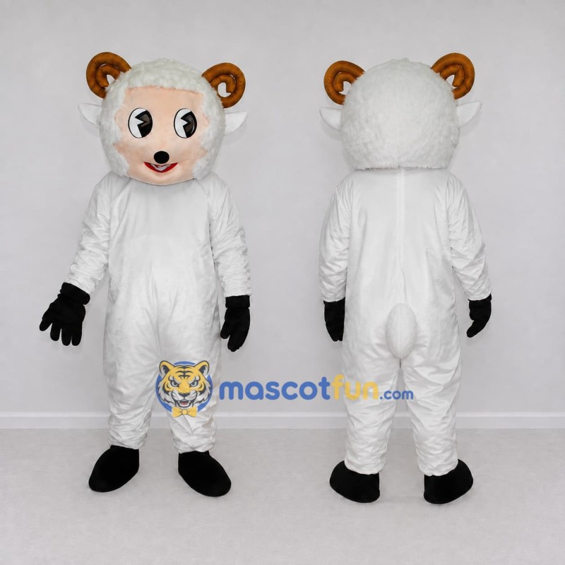 Custom White and Brown Ram Mascot Costume Adult Full Body Suit for Farm Events Custom White and Brown Ram Mascot Costume Adult Full Body Suit for Farm Events