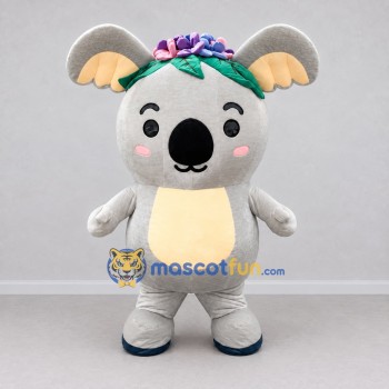 Custom Gray and Yellow Koala with a Flower Crown Mascot Costume Adult Full Body Suit for Garden Events