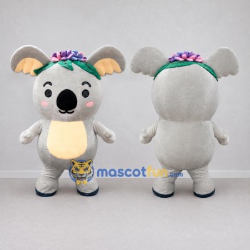 Custom Gray and Yellow Koala with a Flower Crown Mascot Costume Adult Full Body Suit for Garden Events