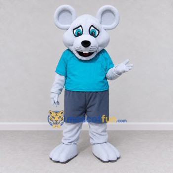 Custom Gray and Blue Mouse in a T-Shirt and Shorts Mascot Costume Adult Full Body Suit for School Events