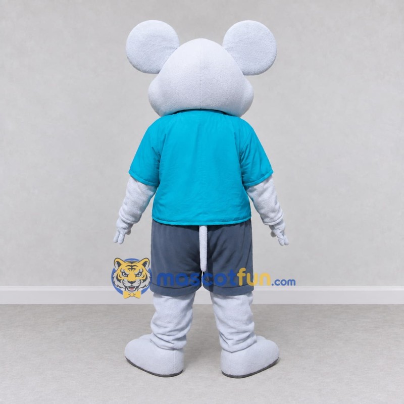 Custom Gray and Blue Mouse in a T-Shirt and Shorts Mascot Costume Adult Full Body Suit for School Events Custom Gray and Blue Mouse in a T-Shirt and Shorts Mascot Costume Adult Full Body Suit for School Events