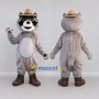 Custom Gray and Brown Raccoon in a Hat and Boots Mascot Costume Adult Full Body Suit for Outdoor Events