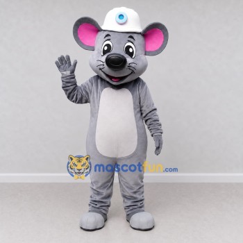 Custom Gray and White Mouse in a White Cap Mascot Costume Adult Full Body Suit for School Events Custom Gray and White Mouse in a White Cap Mascot Costume Adult Full Body Suit for School Events