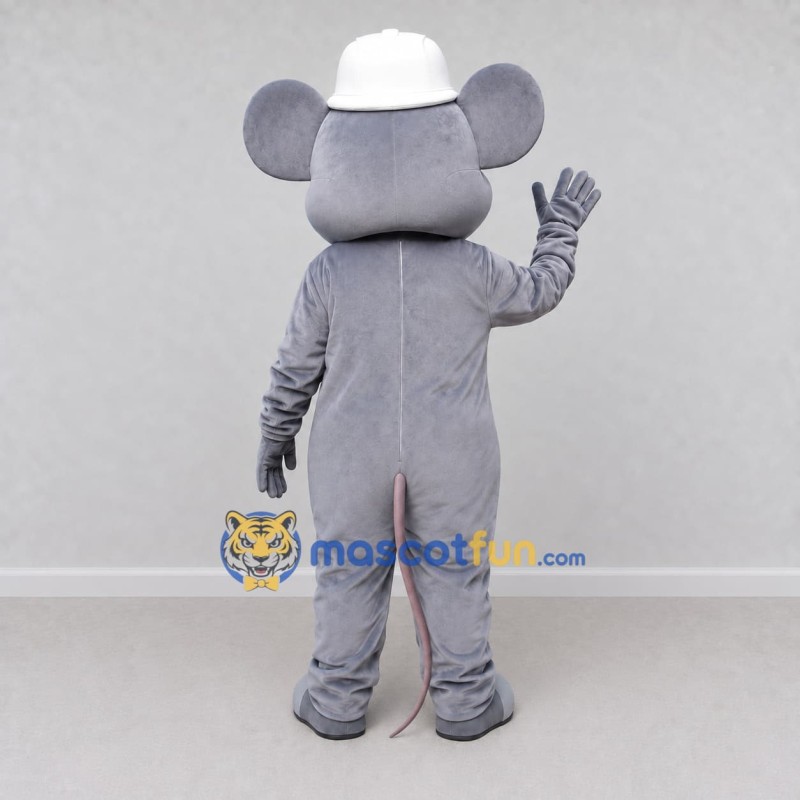 Custom Gray and White Mouse in a White Cap Mascot Costume Adult Full Body Suit for School Events Custom Gray and White Mouse in a White Cap Mascot Costume Adult Full Body Suit for School Events
