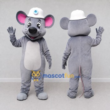 Custom Gray and White Mouse in a White Cap Mascot Costume Adult Full Body Suit for School Events