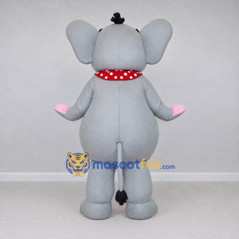 Custom Gray and Pink Elephant with a Polka Dot Scarf Mascot Costume Adult Full Body Suit for School Events