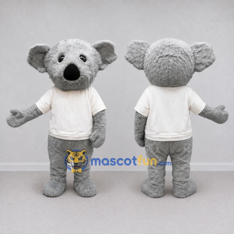 Custom Gray and White Koala in a T-Shirt Mascot Costume Adult Full Body Suit for School Events Custom Gray and White Koala in a T-Shirt Mascot Costume Adult Full Body Suit for School Events