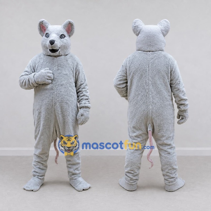 Custom Light Gray Mouse Mascot Costume Adult Full Body Suit for Community Events Custom Light Gray Mouse Mascot Costume Adult Full Body Suit for Community Events