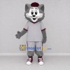 Custom Gray and Burgundy Cat in Sportswear Mascot Costume Adult Full Body Suit for Sports Events Custom Gray and Burgundy Cat in Sportswear Mascot Costume Adult Full Body Suit for Sports Events