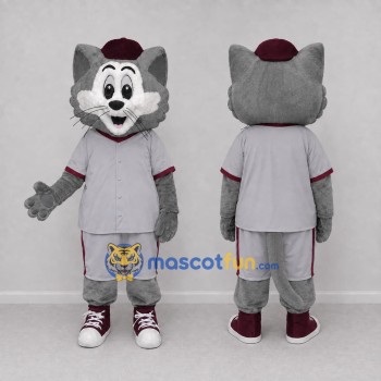 Custom Gray and Burgundy Cat in Sportswear Mascot Costume Adult Full Body Suit for Sports Events
