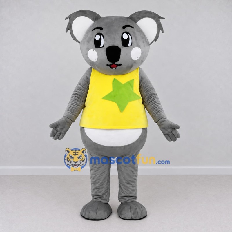 Custom Gray and Yellow Koala in a Star Shirt Mascot Costume Adult Full Body Suit for School Events Custom Gray and Yellow Koala in a Star Shirt Mascot Costume Adult Full Body Suit for School Events