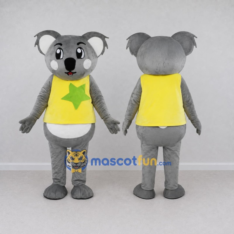 Custom Gray and Yellow Koala in a Star Shirt Mascot Costume Adult Full Body Suit for School Events Custom Gray and Yellow Koala in a Star Shirt Mascot Costume Adult Full Body Suit for School Events