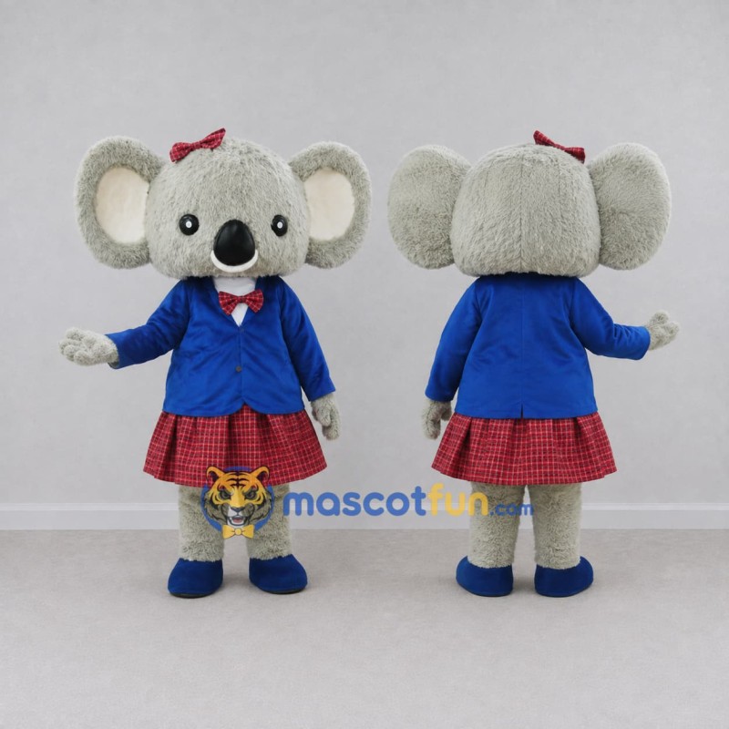 Custom Gray and Blue Koala in a School Uniform Mascot Costume Adult Full Body Suit for School Events
