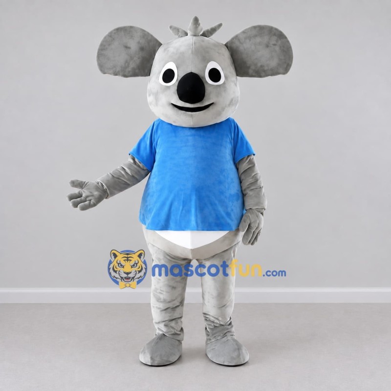 Custom Gray and Blue Koala in a T-Shirt Mascot Costume Adult Full Body Suit for School Events Custom Gray and Blue Koala in a T-Shirt Mascot Costume Adult Full Body Suit for School Events