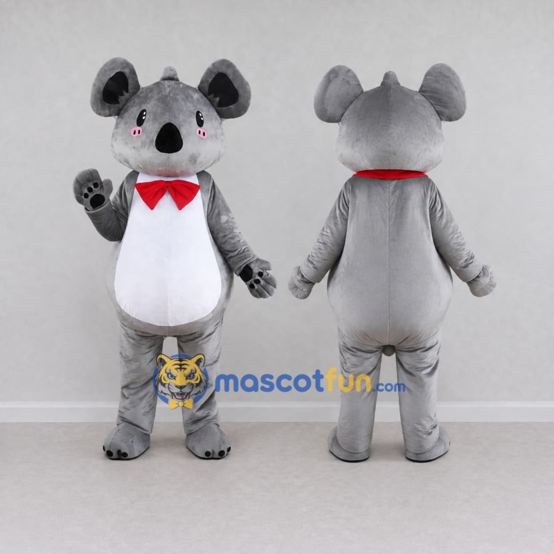 Custom Gray and White Koala with a Red Bow Tie Mascot Costume Adult Full Body Suit for Community Events
