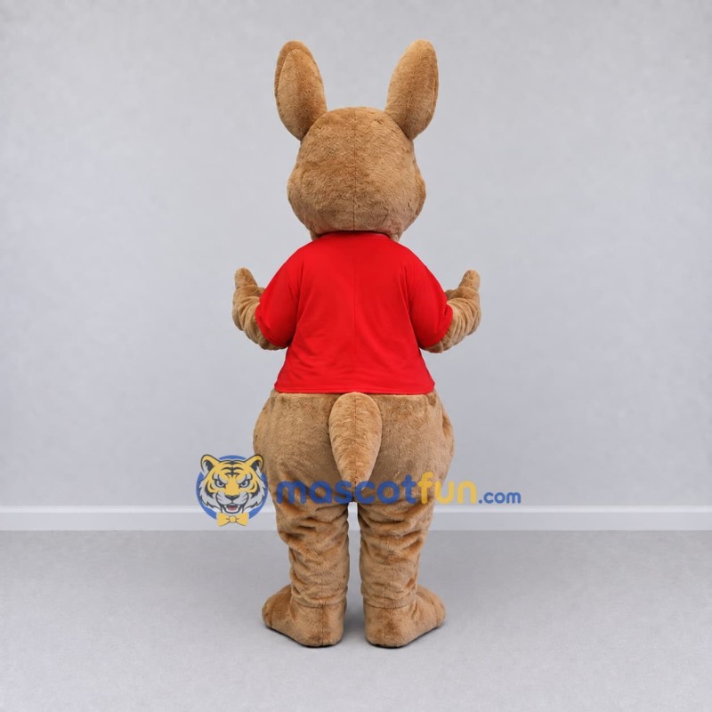 Custom Tan and Red Kangaroo Character in a T-Shirt Mascot Costume Adult Full Body Suit for Wildlife Events Custom Tan and Red Kangaroo Character in a T-Shirt Mascot Costume Adult Full Body Suit for Wildlife Events