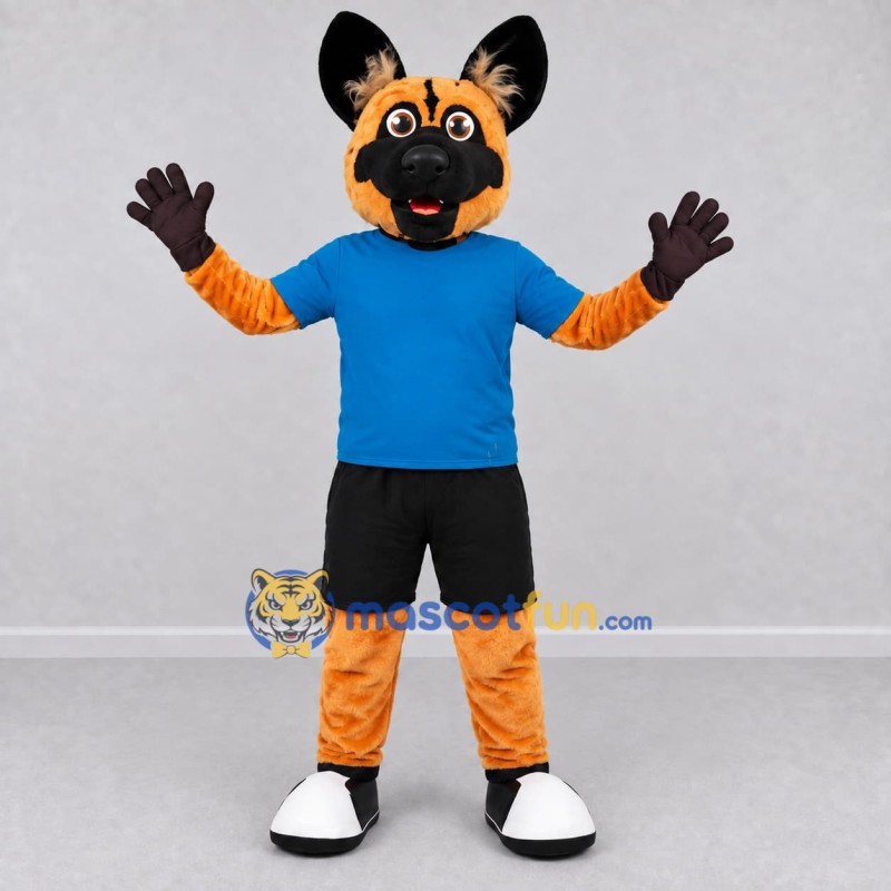 Custom Orange and Blue Dog in Sportswear Mascot Costume Adult Full Body Suit for Sports Events Custom Orange and Blue Dog in Sportswear Mascot Costume Adult Full Body Suit for Sports Events