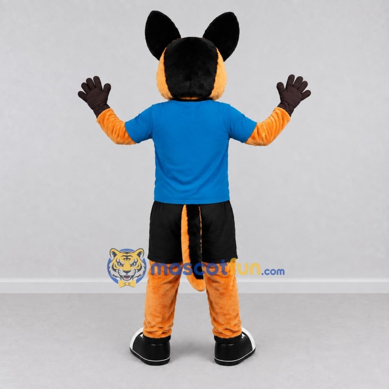 Custom Orange and Blue Dog in Sportswear Mascot Costume Adult Full Body Suit for Sports Events Custom Orange and Blue Dog in Sportswear Mascot Costume Adult Full Body Suit for Sports Events