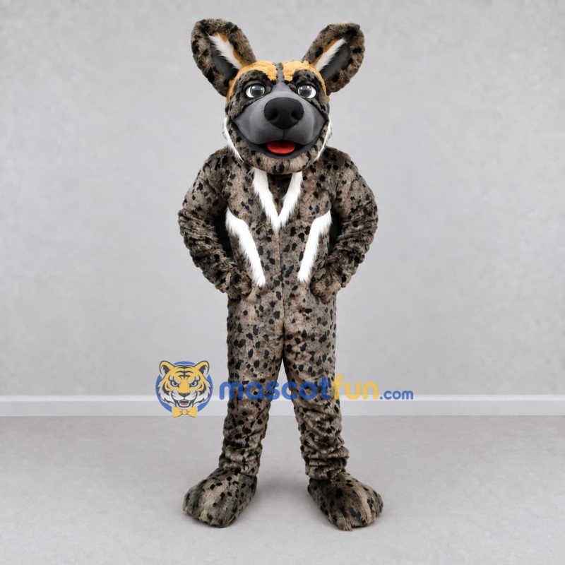 Custom Brown and Black Spotted Canine Character Mascot Costume Adult Full Body Suit for Wildlife Events Custom Brown and Black Spotted Canine Character Mascot Costume Adult Full Body Suit for Wildlife Events