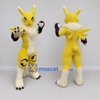 Custom Yellow and Cream Spiky Fantasy Animal Mascot Costume Adult Full Body Suit for Theme Parties