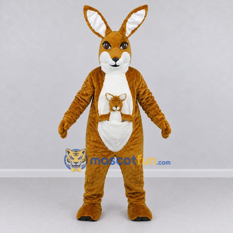 Custom Brown and White Kangaroo with a Joey Mascot Costume Adult Full Body Suit for Wildlife Events Custom Brown and White Kangaroo with a Joey Mascot Costume Adult Full Body Suit for Wildlife Events