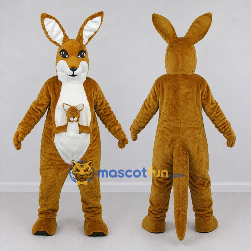 Custom Brown and White Kangaroo with a Joey Mascot Costume Adult Full Body Suit for Wildlife Events Custom Brown and White Kangaroo with a Joey Mascot Costume Adult Full Body Suit for Wildlife Events