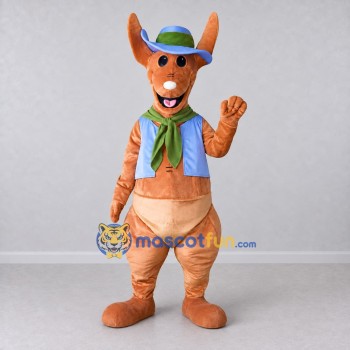 Custom Orange and Blue Kangaroo in a Hat and Vest Mascot Costume Adult Full Body Suit for Outdoor Events