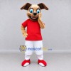 Custom Tan and Red Dog in Sportswear Mascot Costume Adult Full Body Suit for Sports Events