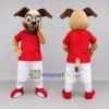 Custom Tan and Red Dog in Sportswear Mascot Costume Adult Full Body Suit for Sports Events