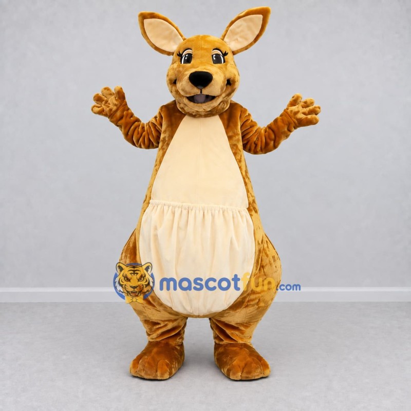 Custom Golden Brown and Cream Kangaroo Mascot Costume Adult Full Body Suit for Wildlife Events