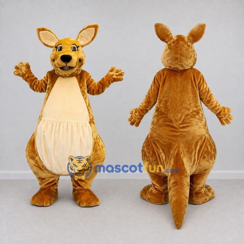 Custom Golden Brown and Cream Kangaroo Mascot Costume Adult Full Body Suit for Wildlife Events