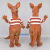 Custom Brown and White Kangaroo in a Striped Shirt Mascot Costume Adult Full Body Suit for School Events Custom Brown and White Kangaroo in a Striped Shirt Mascot Costume Adult Full Body Suit for School Events