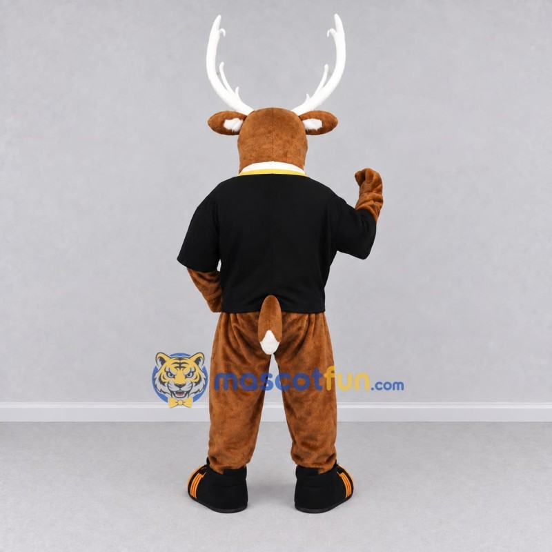 Custom Brown and Black Deer in Sportswear Mascot Costume Adult Full Body Suit for Sports Events Custom Brown and Black Deer in Sportswear Mascot Costume Adult Full Body Suit for Sports Events