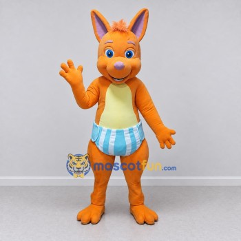 Custom Orange and Blue Kangaroo in Striped Shorts Mascot Costume Adult Full Body Suit for School Events Custom Orange and Blue Kangaroo in Striped Shorts Mascot Costume Adult Full Body Suit for School Events