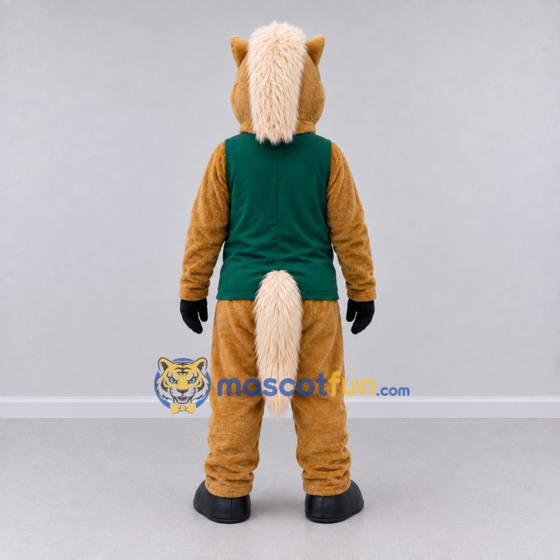 Custom Tan and Green Horse in a Sleeveless Shirt Mascot Costume Adult Full Body Suit for Farm Events