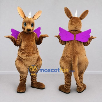 Custom Brown and Purple Winged Unicorn Kangaroo Mascot Costume Adult Full Body Suit for Theme Parties