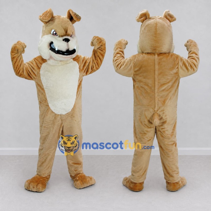 Custom Tan and White Bulldog Mascot Costume Adult Full Body Suit for Sports Events