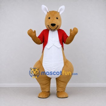 Custom Brown and Red Kangaroo in a Tailcoat Mascot Costume Adult Full Body Suit for Theme Parties Custom Brown and Red Kangaroo in a Tailcoat Mascot Costume Adult Full Body Suit for Theme Parties