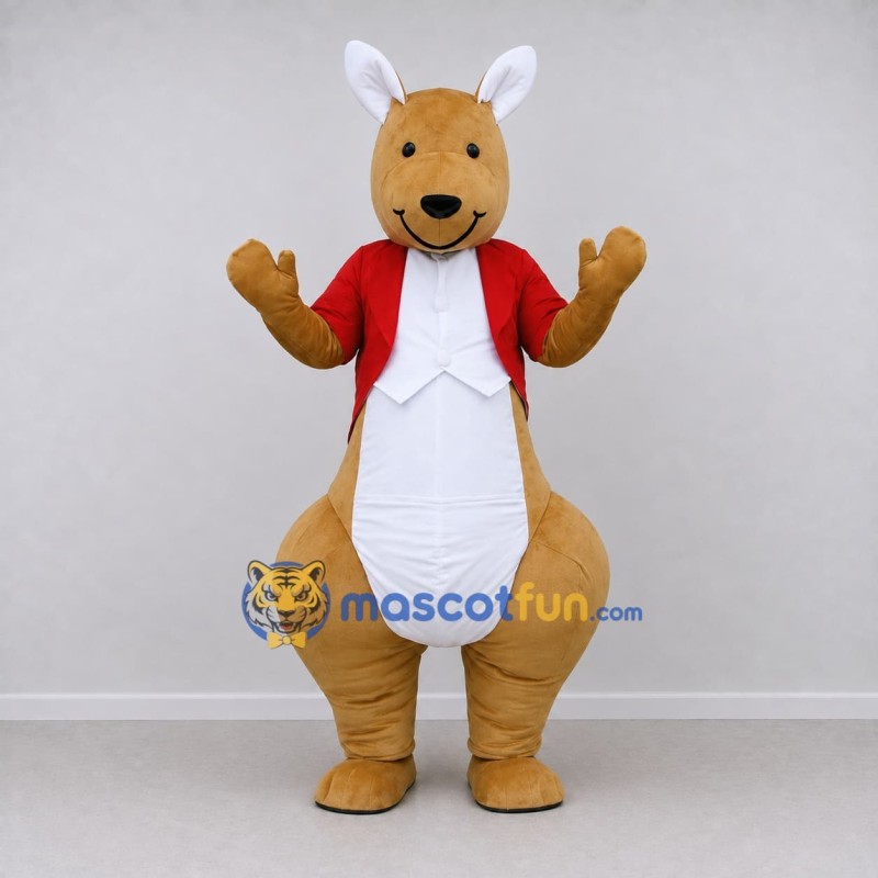 Custom Brown and Red Kangaroo in a Tailcoat Mascot Costume Adult Full Body Suit for Theme Parties Custom Brown and Red Kangaroo in a Tailcoat Mascot Costume Adult Full Body Suit for Theme Parties