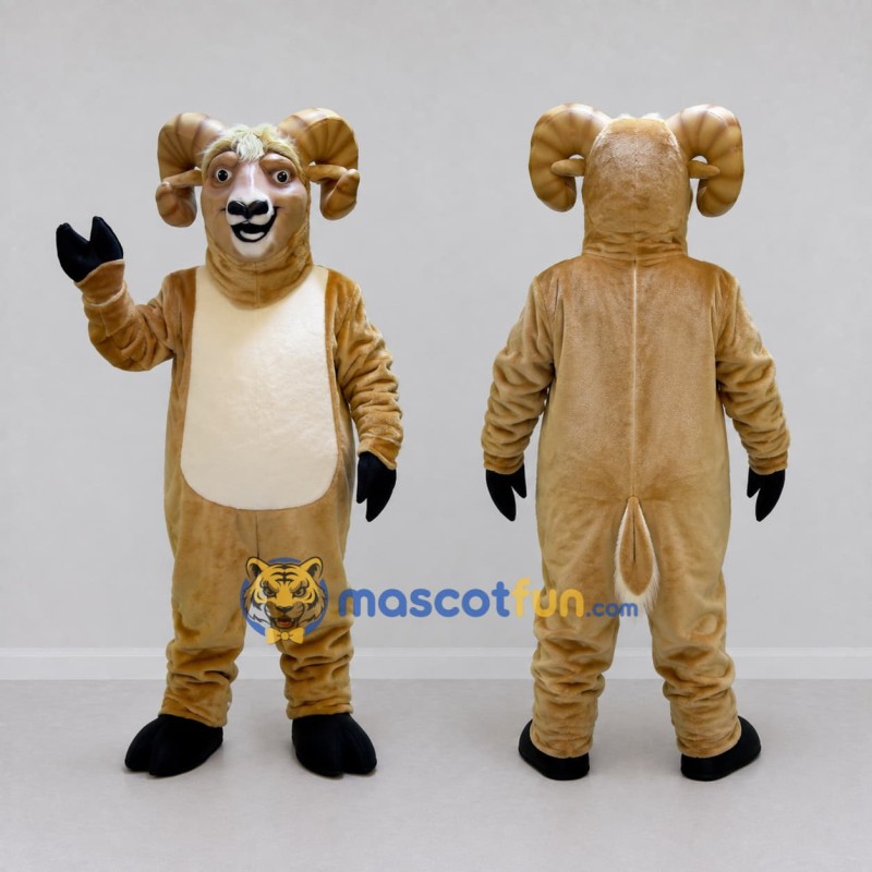 Custom Tan and Cream Ram Mascot Costume Adult Full Body Suit for Farm Events Custom Tan and Cream Ram Mascot Costume Adult Full Body Suit for Farm Events