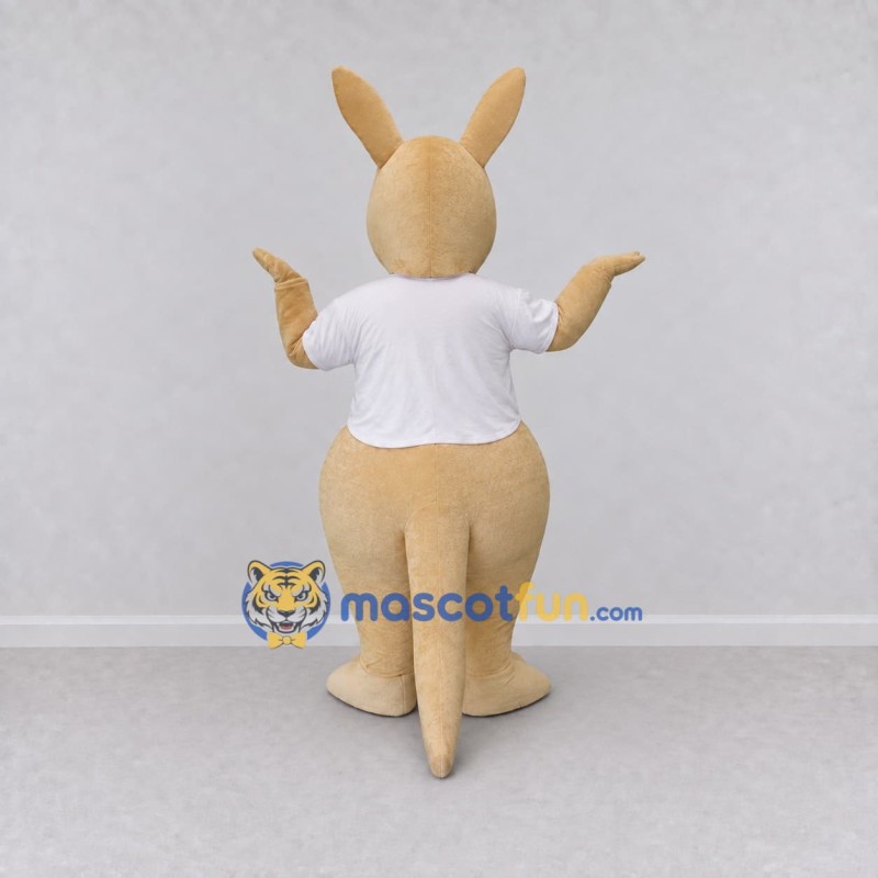 Custom Cream and White Kangaroo with a Joey in a T-Shirt Mascot Costume Adult Full Body Suit for Wildlife Events Custom Cream and White Kangaroo with a Joey in a T-Shirt Mascot Costume Adult Full Body Suit for Wildlife Events